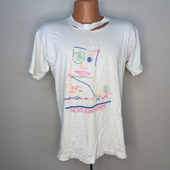 Vintage 1980s John Lennon The Kite T-Shirt, Distressed, Fruit of the Loom Size L - Picture 1 of 14
